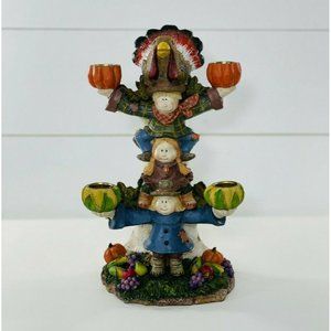 Thanksgiving Centerpiece Candle Holder Scarecrow Turkey